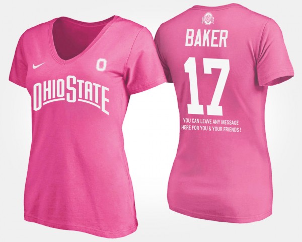 Ohio State Buckeyes Jerome Baker Women's #17 Pink With Message College Football T-Shirt 2404WWYI5